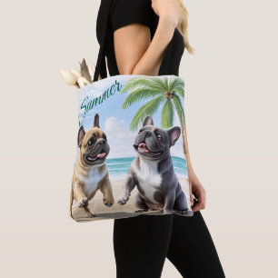 Tote Bag Bouledogues français plage Bouledogue français