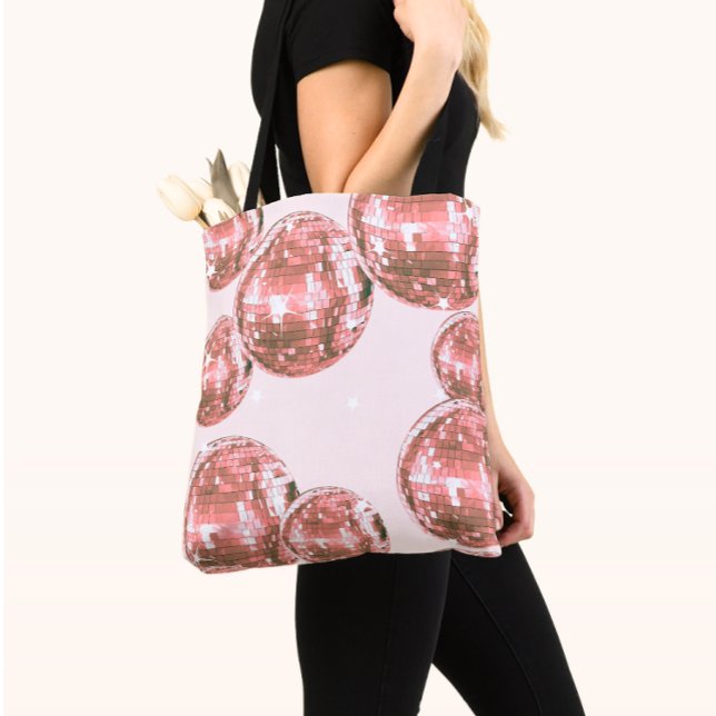 Tote Bag Boules de disco roses, glamour rétro, esthétique f (Créateur téléchargé)