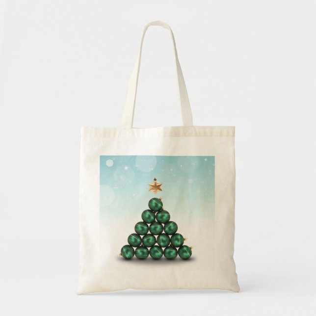 Tote Bag Boules de Noël en forme d'arbre (Devant)