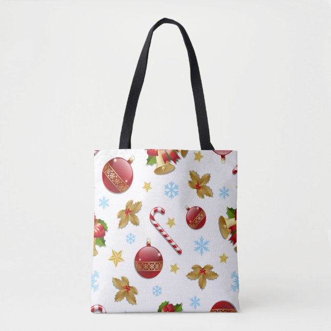 Tote Bag Boules de Noël rouges et dorées, saint de Noël (Devant)