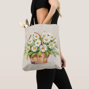 Tote Bag Bouquet Aquarelle Daisy En Panier