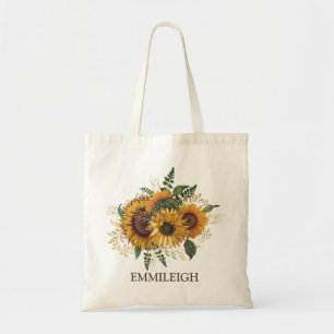 Tote Bag Bouquet Beau Vintage Jaune Brown Tournesols