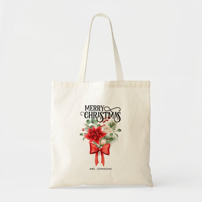 Tote Bag Bouquet de fleur de Noël Rose Poinsettia (Devant)