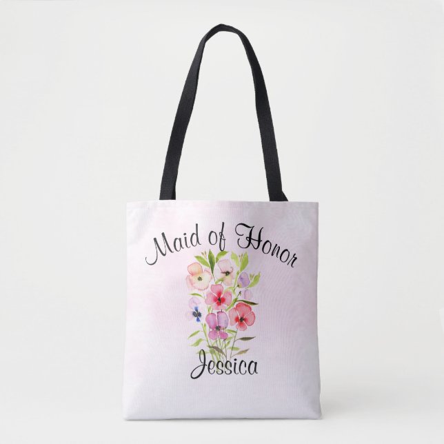 Tote Bag Bouquet de fleurs d'aquarelle Maid of Honor Mariag (Devant)