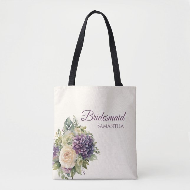 Tote Bag Bouquet de fleurs violettes à l'aquarelle - Cadeau (Devant)