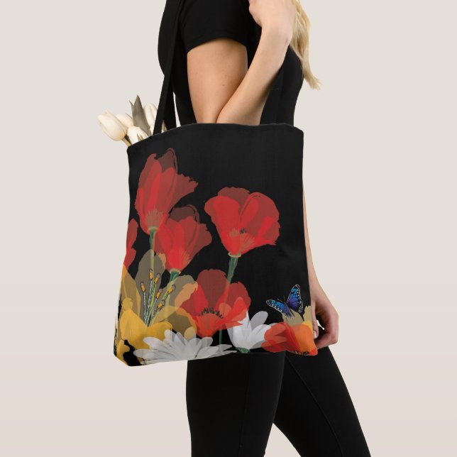 Tote Bag Bouquet de Fluers et Noir (De près)