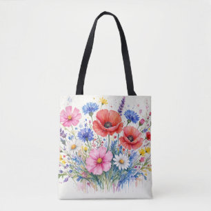 Tote Bag Bouquet de prairie fleurie aux fleurs sauvages aqu