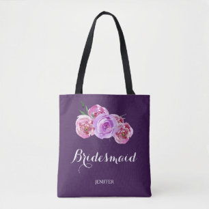 Tote Bag Bouquet de prune violette aquarelle mariage