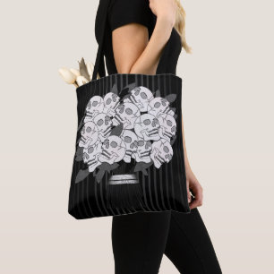 Tote Bag Bouquet de Roses de Crâne Noir et Blanc Gothique