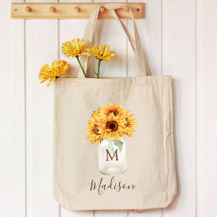 Tote Bag Bouquet de tournesols rustique aquarelle dans un b