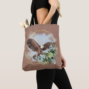 Tote Bag Bouquet encadré d'aigle chauve aquarelle