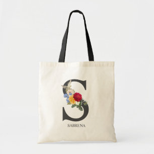Tote Bag Bouquet floral avec lettre S monogrammée