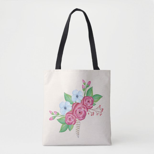 Tote Bag Bouquet floral de fleur d'aquarelle (Devant)