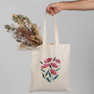 Tote Bag Bouquet floral mignon - magenta et turquoise