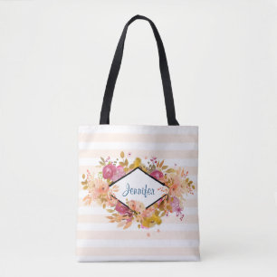Tote Bag Bouquet floral orange et rose avec cadre diamant