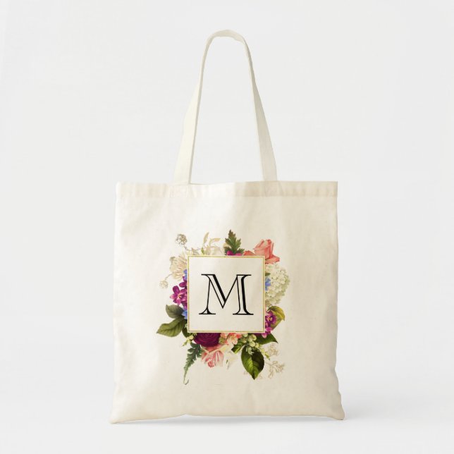Tote Bag Bouquet floral rose et blanc moderne (Devant)