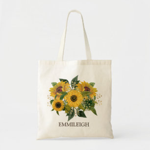 Tote Bag Bouquet Jolies Tournesols Vintage Jaune Marron