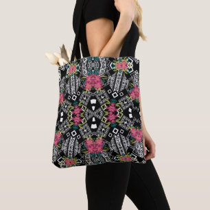 Tote Bag Bouquets de fleurs roses sur une géométrie