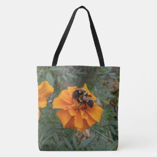 Tote Bag Bourdons sur une fleur de Tagète