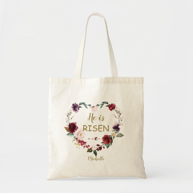 Tote Bag Bourgogne Coeur Floral Heureux Pâques Il Est Ressu (Devant)