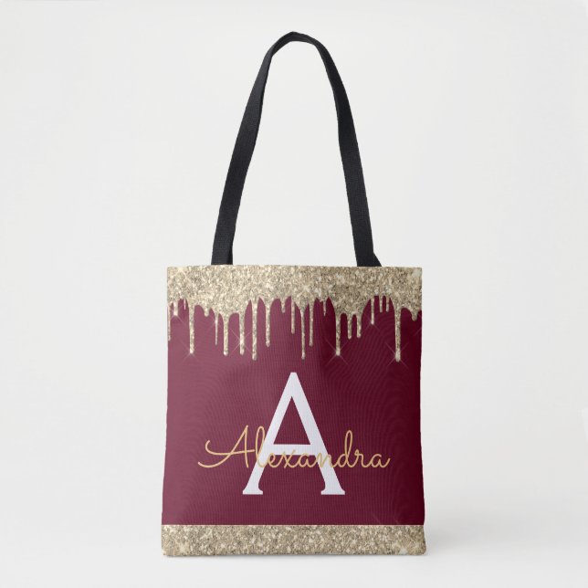 Tote Bag Bourgogne doré paillettes scintillement élégant mo (Devant)