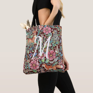 Tote Bag Bourgogne Floral Aquarelle Forêt Monogramme anima