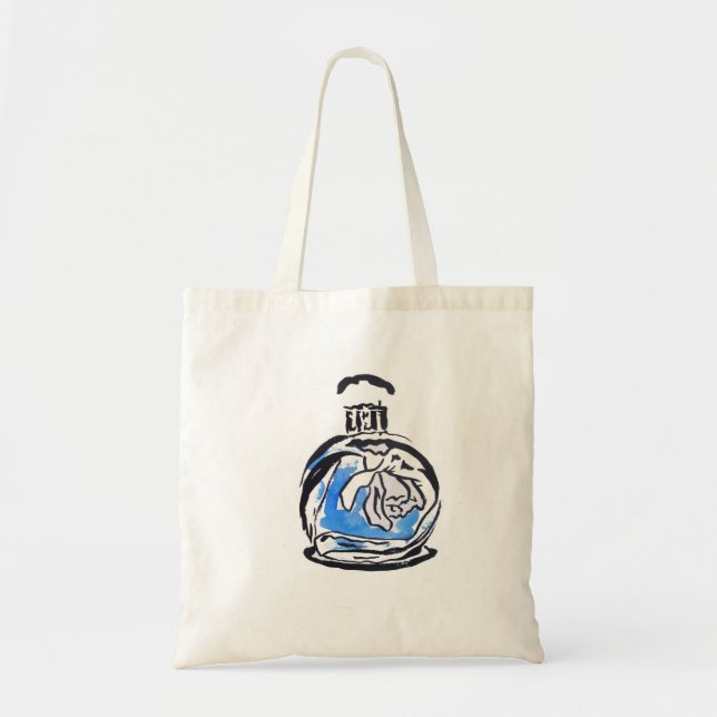 Tote Bag Bouteille de parfum d'illustration de mode bleue (Devant)