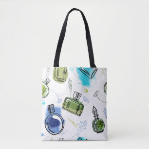 Tote Bag Bouteille de parfum motif sans soudure et texte aq
