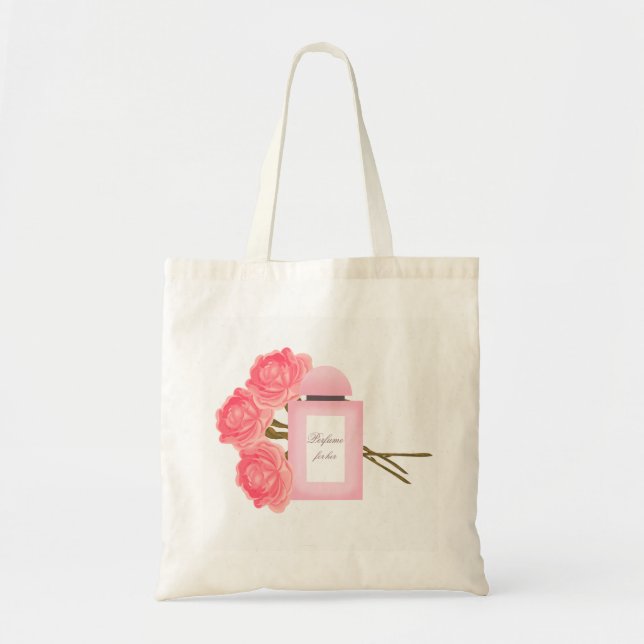 Tote Bag Bouteille Parfum et Bouquet de Rose (Devant)