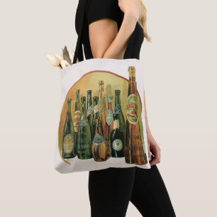 Tote Bag Bouteilles de bière importées vintage, alcool, boi