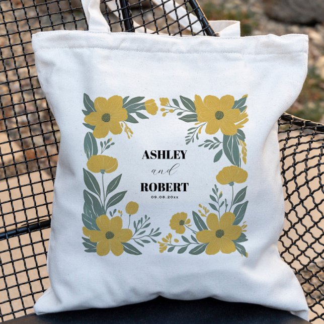 Tote Bag Bouton d'or Jaune Moderne Floral Mariage Bienvenue (Créateur téléchargé)
