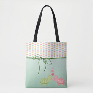 Tote Bag Boutons colorés girly, tortues amoureuses