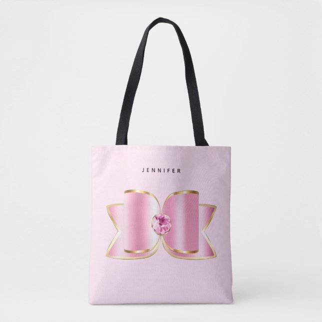 Tote Bag Bow en verre rose avec pierre centrale (Devant)