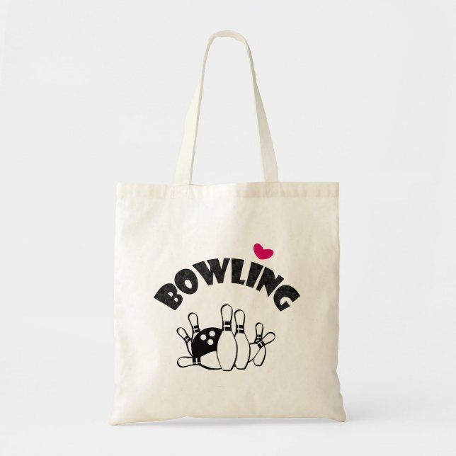 Tote Bag Bowling Heart Pins et Ball B&W (Devant)