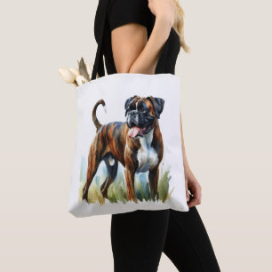 Tote Bag Boxer bringé représenté à l'aquarelle