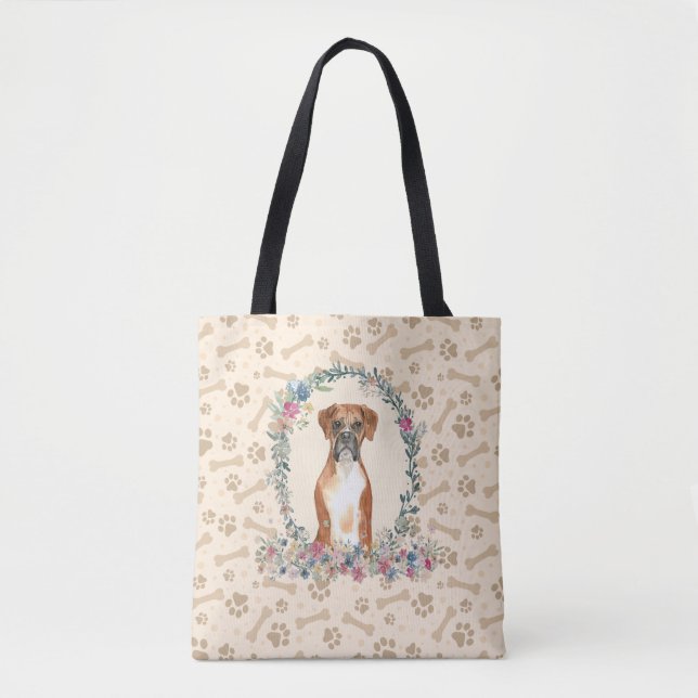 Tote Bag Boxer Chien Empreinte de patte & Chien Bone Cute (Devant)