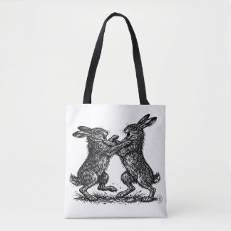 Tote Bag Boxing Hares – Haunted Ink Woodland Duel