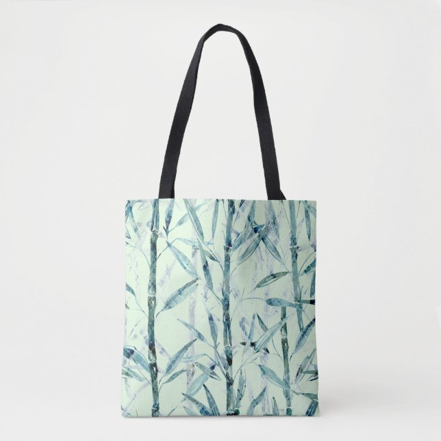 Tote Bag Branches bambou, blanc, vert, feuilles, bambou (Devant)