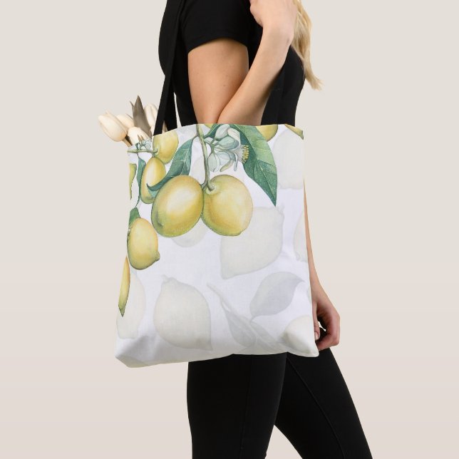 Tote Bag Branches de citron Blanc & Jaune Pays Rustique Chi (De près)
