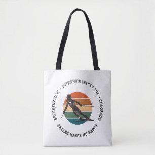 Tote Bag Breckenridge, Colorado - Skieuse, Texte noir