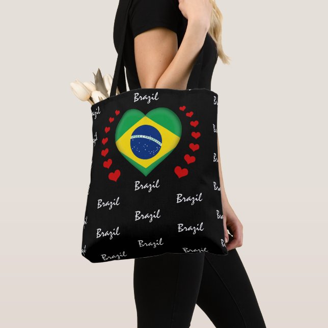 Tote Bag Brésil Drapeau et coeur Drapeau brésilien Mode/spo (De près)
