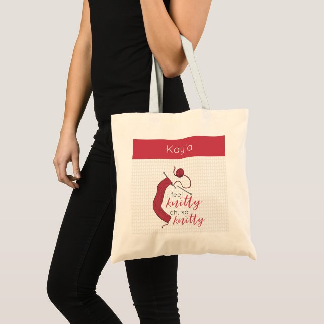 Tote Bag Brick Red Je Sens Knitty, Oh Tellement Knitty (Devant (produit))