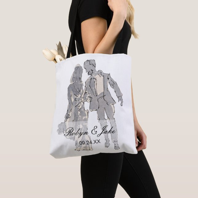 Tote Bag Bride and Groom Personalized Names Elegant Tote (De près)