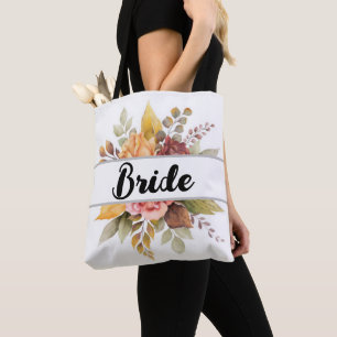 Tote Bag Bride Bourgogne Floral Texte Mariage de automne Sa