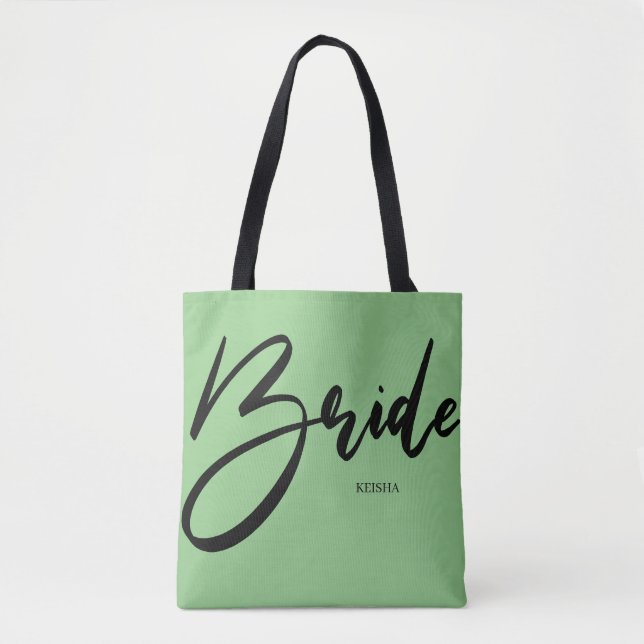 Tote Bag Bride Chic Mint Green Calligraphie personnalisée (Devant)