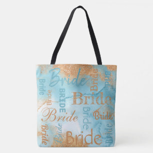 Tote Bag Bride Gold Turquoise Script Mariage moderne