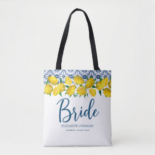 Tote Bag Bride Italien Carrelage bleu Citron Boho Mariage