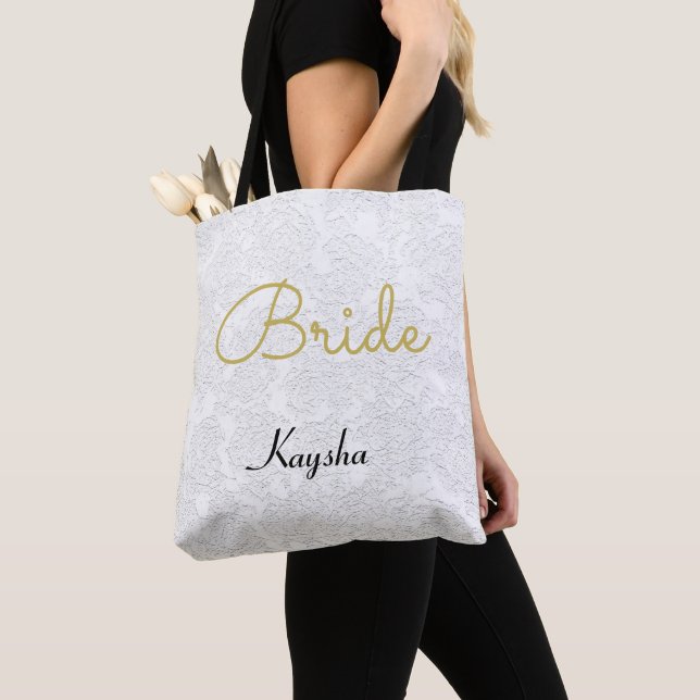 Tote Bag Bride Mariage en or blanc simple (De près)