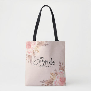 Tote Bag Bride pampas herbe brush rose or script floral