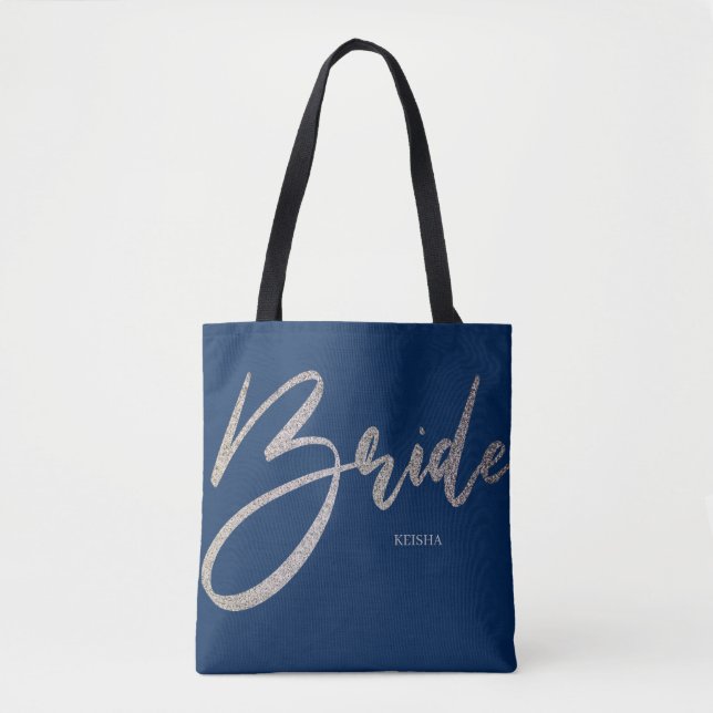 Tote Bag Bride Parties scintillant en argent et Marine Prin (Devant)